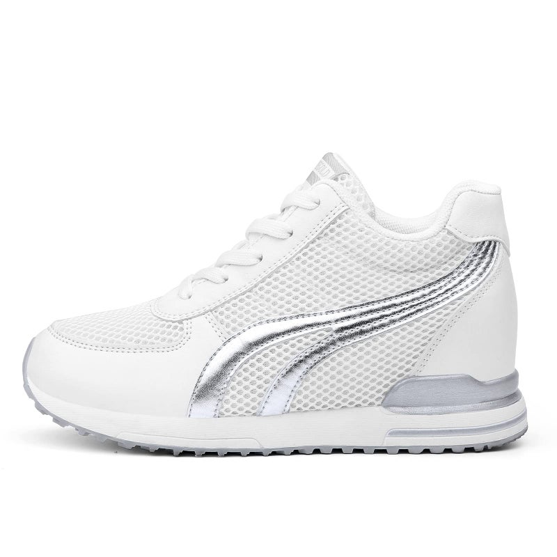 AONEGOLD Womens Hidden Wedges Shoes High Heeled Lightweight Mesh Sneakers Casual Walking Shoes Tennis Chic(Size 34, White) - Image 2